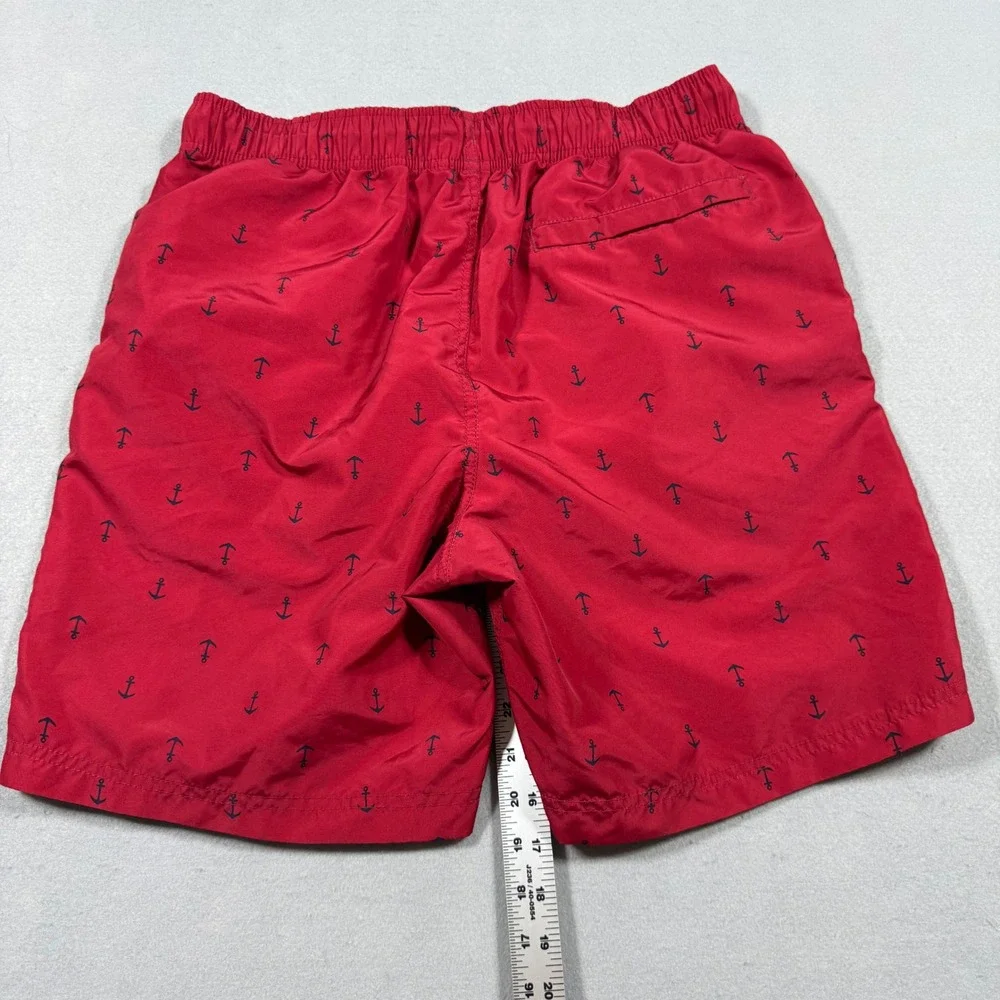 Nautica Mens Red Anchor Print Swim Trunks Drawstring Board Shorts Size S